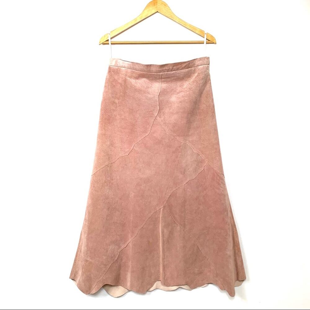 Vintage Suede Leather Maxi Skirt Blush Pin…